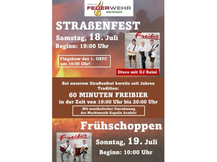 Straßenfest & Frühschoppen der FF Maltschach im Juli!